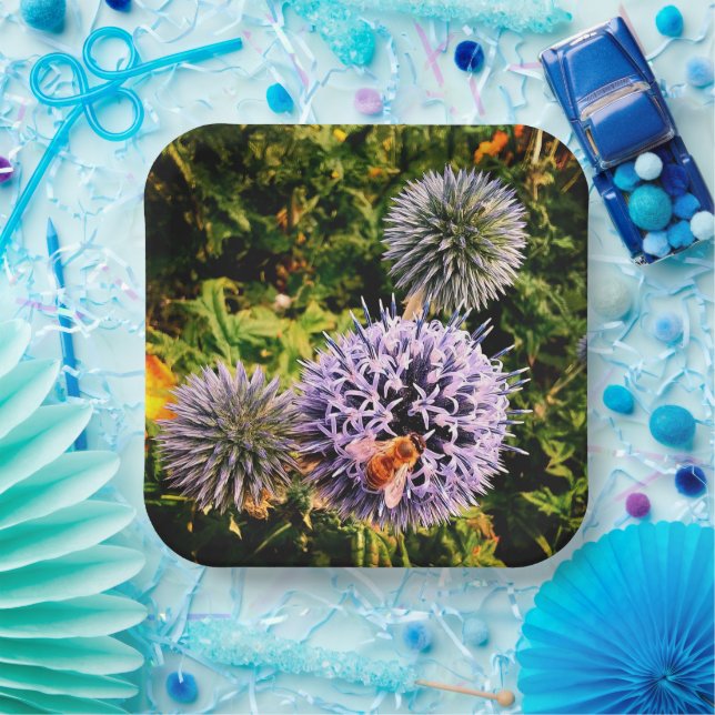 Plato De Papel Wasp, en flores azules (Fiesta)