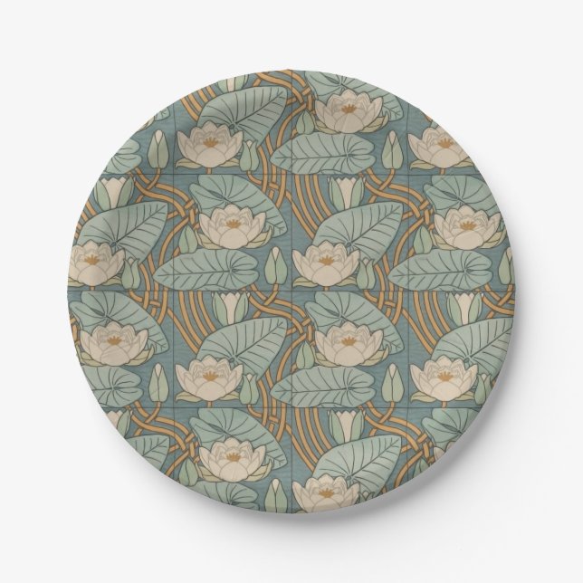 Plato De Papel Water Lilies Lily Naturaleza Art Nouveau (Anverso)