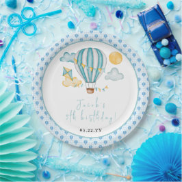 Plato De Papel Watercolo Hot Air Balloon Kid 5Cumpleaños Party