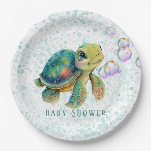 Plato De Papel Watercolor Adorable Turba Burbujas Baby Shower