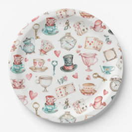 Plato De Papel Watercolor Alice Pattern 
