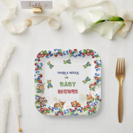 Plato De Papel Watercolor Animales Greenery Berry Baby Shower