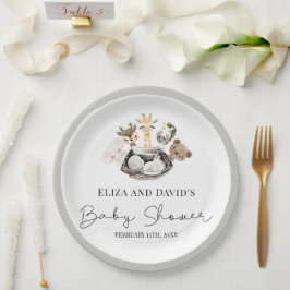 Plato De Papel Watercolor Animals Faux Modern Gold Baby Shower