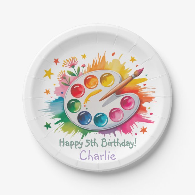 Plato De Papel Watercolor Art Palette Age Birday Party (Anverso)