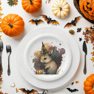 Plato De Papel Watercolor Baby Bunny Halloween