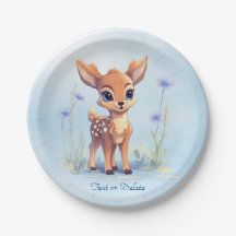 Watercolor Baby Deer Flores Azules Plate de papel