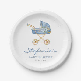 Plato De Papel Watercolor Baby Stroller es un niño Baby Shower