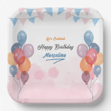 Watercolor Balloon chica fiesta de cumpleaños Plac