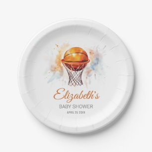 Plato De Papel Watercolor Basketball Baby Shower