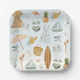 Plato De Papel Watercolor Beach Bachelorette Party Weekend