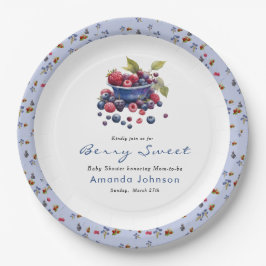 Plato De Papel Watercolor Berry Sweet Blueberries Baby Shower