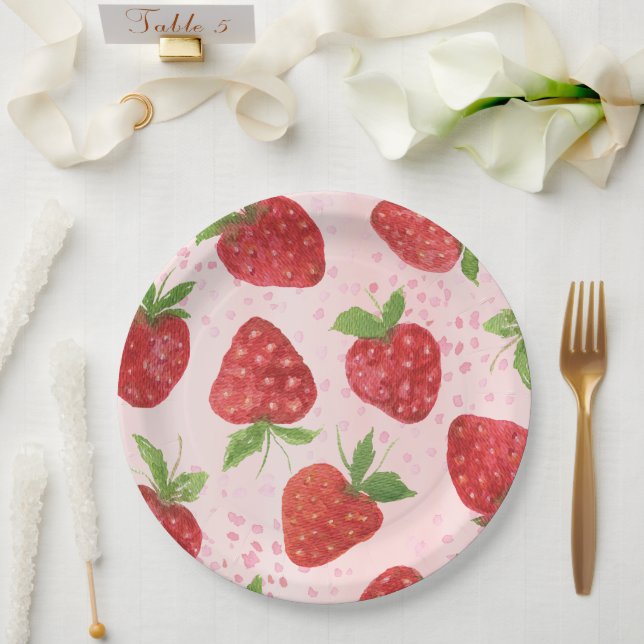 Plato De Papel Watercolor Berry Sweet Strawberry Shower (Boda)