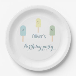 Plato De Papel Watercolor Blue Green Ice Cream Birday Party