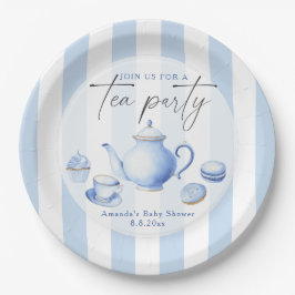 Plato De Papel Watercolor Blue Tea Fiesta Bebé ducha