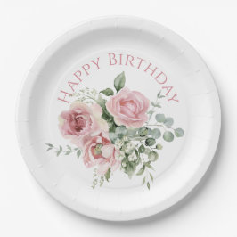 Plato De Papel Watercolor Blush Pink Rose Pattern