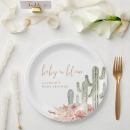 Plato De Papel Watercolor boho cactus desierto baby ducha