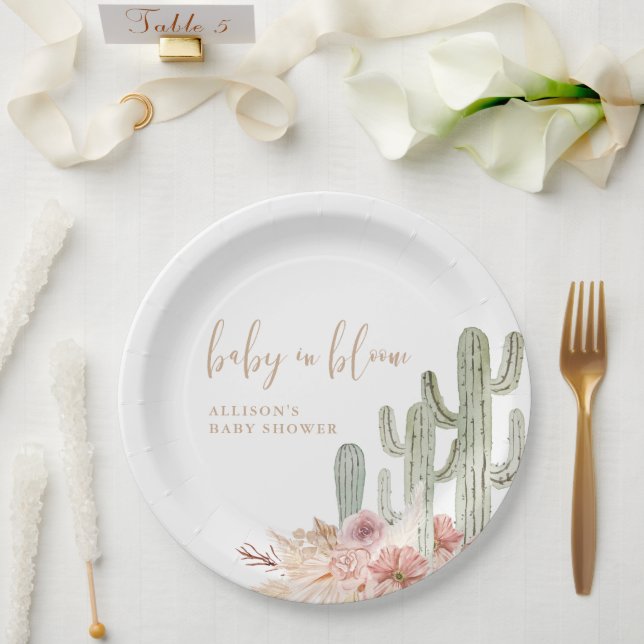 Plato De Papel Watercolor boho cactus desierto baby ducha (Boda)