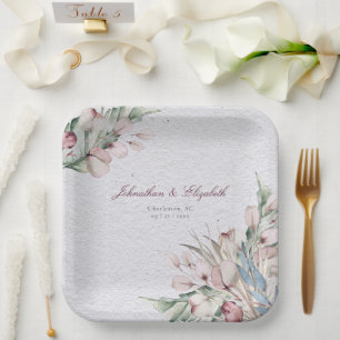 Plato De Papel Watercolor Boho Floral y Boda Botánico