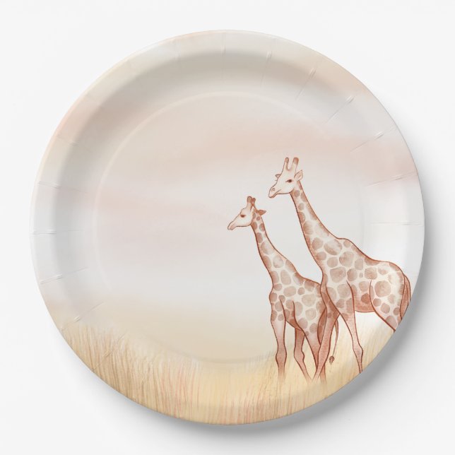 Plato De Papel Watercolor Boho Safari Giraffe (Anverso)
