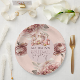 Plato De Papel Watercolor Bridal Tea Shower Personalizada