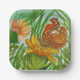 Plato De Papel Watercolor Butterfly flower garden