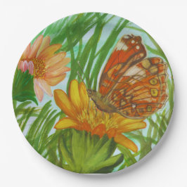 Plato De Papel Watercolor Butterfly flower garden