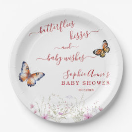 Plato De Papel Watercolor Butterfly Wildflowers Baby Shower