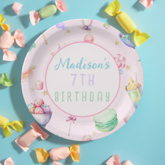Plato De Papel Watercolor Candy Wonderland Pastel Fiesta de Cumpl