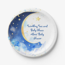 Plato De Papel Watercolor Celestial Moon and Stars Baby Shower