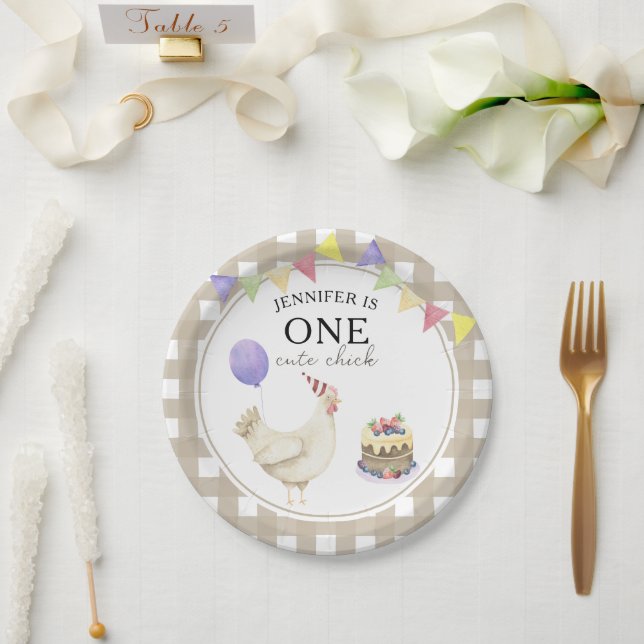Plato De Papel Watercolor Chick 1er cumpleaños (Boda)