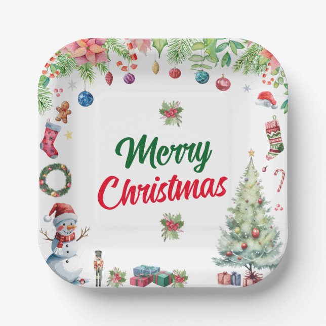 Plato De Papel Watercolor Christmas Holiday Party (Anverso)