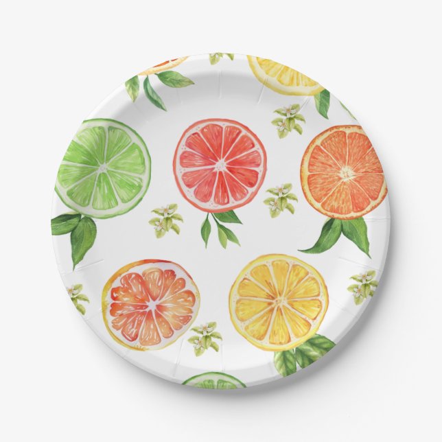 Plato De Papel Watercolor Citrus Little Cutie Baby Shower (Anverso)