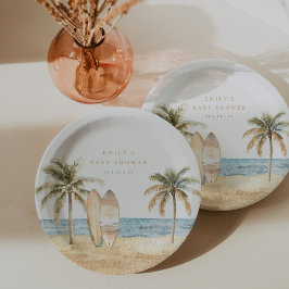 Plato De Papel Watercolor Coastal Surf Baby Shower