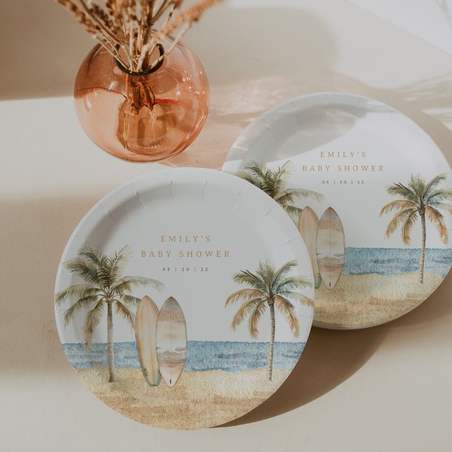 Plato De Papel Watercolor Coastal Surf Baby Shower (Subido por el creador)