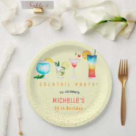 Plato De Papel Watercolor Cocktail fiesta de cumpleaños para adul