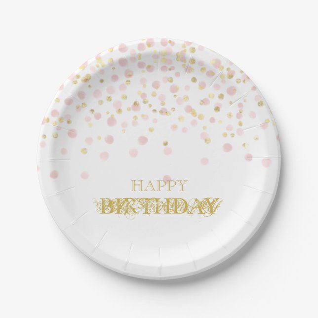 Plato De Papel Watercolor Confetti Feliz cumpleaños Moda elegante (Anverso)