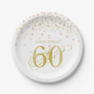 Plato De Papel Watercolor Confetti Look Who's 60 Elegant Birthday