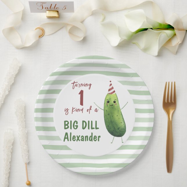Plato De Papel Watercolor Cucumber Big Dill Birday Party (Boda)