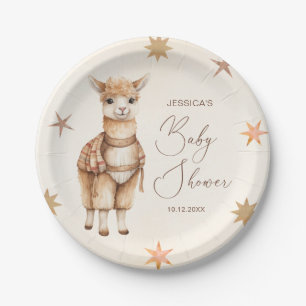 Plato De Papel Watercolor Cute Llama Beige Baby Shower