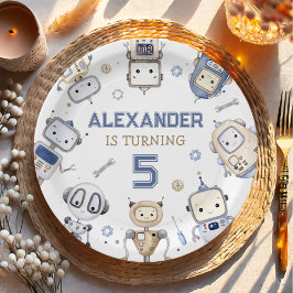 Plato De Papel Watercolor Cute Robot Kids Fiesta de cumpleaños