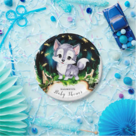Plato De Papel Watercolor Cute Wolf Baby Shower