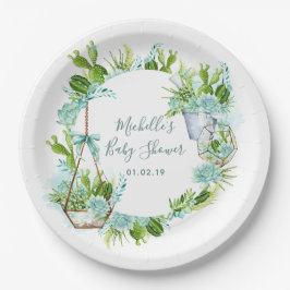 Plato De Papel Watercolor Desert Cactus Suculens Baby Shower