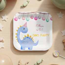 Plato De Papel Watercolor Dino fiesta cumpleaños de niños