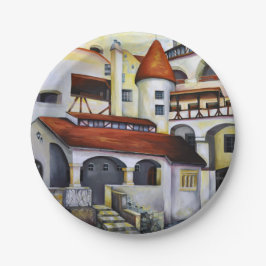 Plato De Papel Watercolor Dracula Castle Transillvania Rumanía