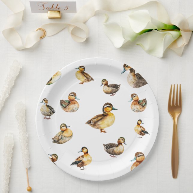 Plato De Papel Watercolor Duck Patterned Paper Plate (Boda)