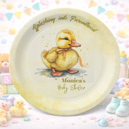 Plato De Papel Watercolor Duckling Splash Gender Neutral 