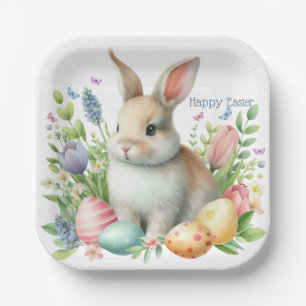 Plato De Papel Watercolor Easter Bunny Personalizado