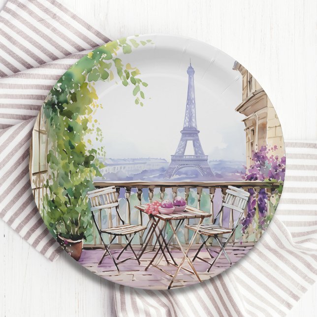 Plato De Papel Watercolor Eiffel Tower Paris Café Francés (Subido por el creador)