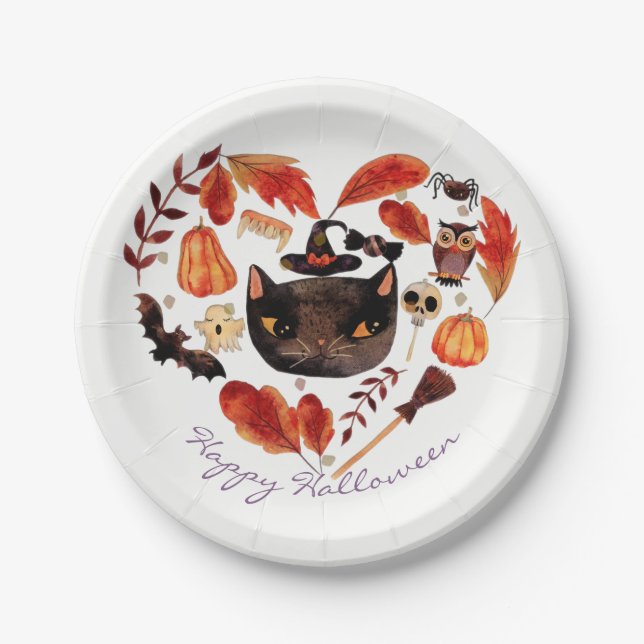 Plato De Papel Watercolor Fall Halloween Baby Shower Whimsical (Anverso)