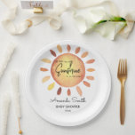 Plato De Papel Watercolor Feliz Baby Shower amarillo<br><div class="desc">Género Boho Neutral acuarela amarillo sol invitación a la ducha de bebé. Elementos coincidentes disponibles.</div>